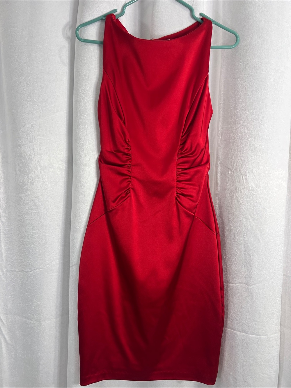 Cache Classic Red Sleeveless rutched waist satin Dress